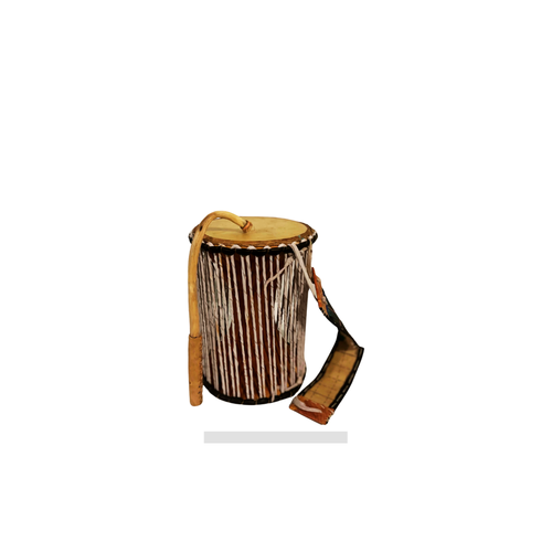 OASIS AFRICAN MARKET handcrafted African Gangan talking drum with curved beater stick.