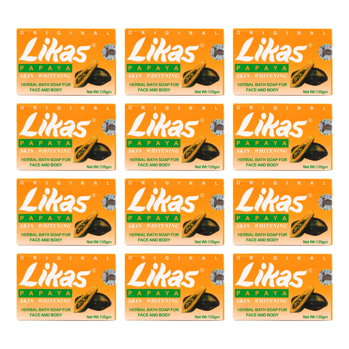 Likas Original Papaya Soap, pack of 12 bars (135g each)