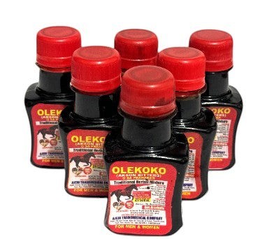 Olekoko Herbal Mixture bottles, non-alcoholic traditional African herbal mixture